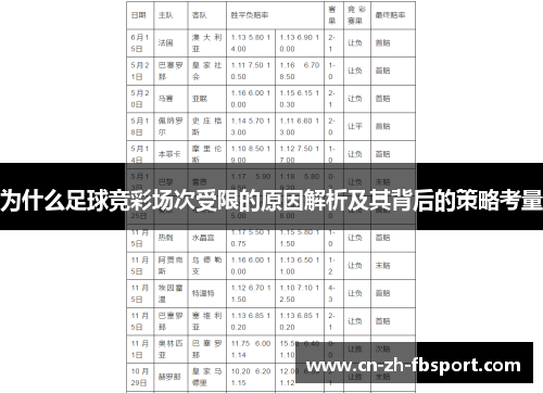 为什么足球竞彩场次受限的原因解析及其背后的策略考量