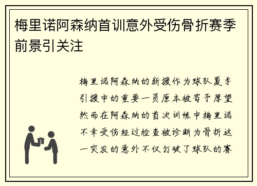 梅里诺阿森纳首训意外受伤骨折赛季前景引关注 梅里诺阿森纳首训意外受伤骨折赛季前景引关注